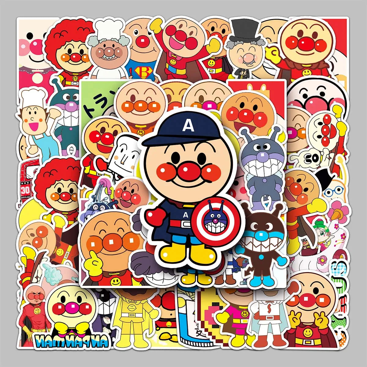 52PCS Factory Straight Hair Creative Anime Decoration Fun Peripheral Anpanman Sticker Refrigerator Guitar Desktop Sticker