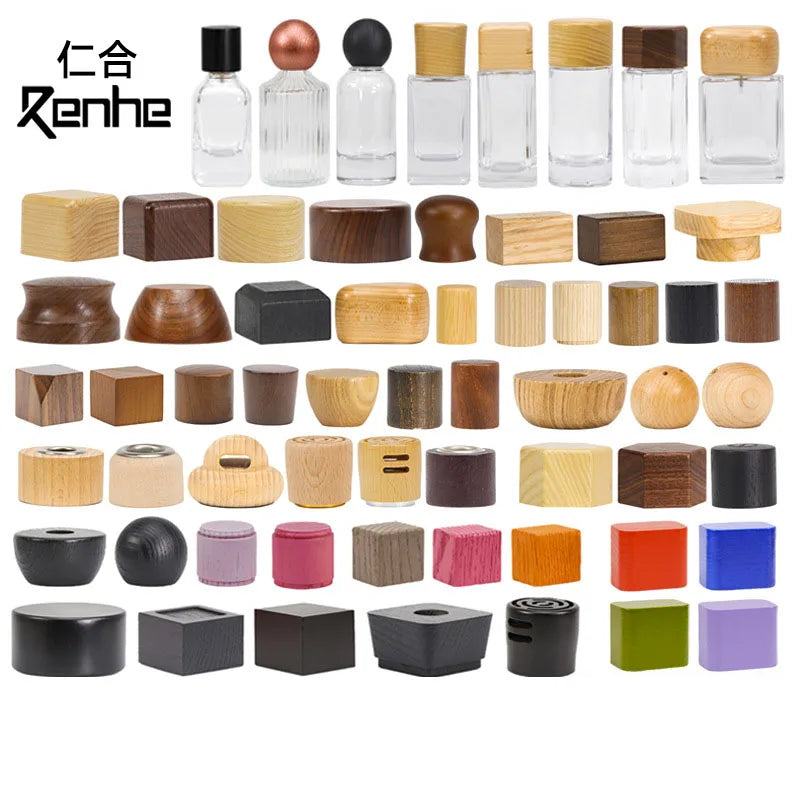 Wood 18 28 mm Perfume Bottle Cap Special Shape Perfume Bottle Bamboo Wood Cover Glass Perfume Bottle Black Walnut Wood Cover
