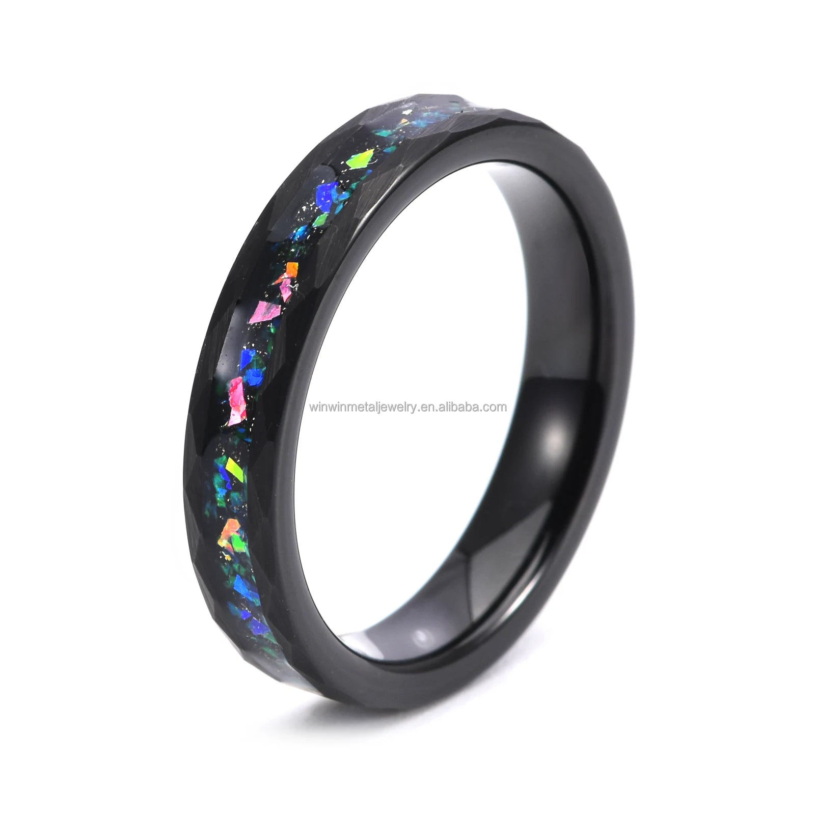 4mm Tungsten Carbide Wedding Band Opal Inlay Black Rose Gold Silver Galaxy Design Engagement Party Jewelry Gift for Anniversary
