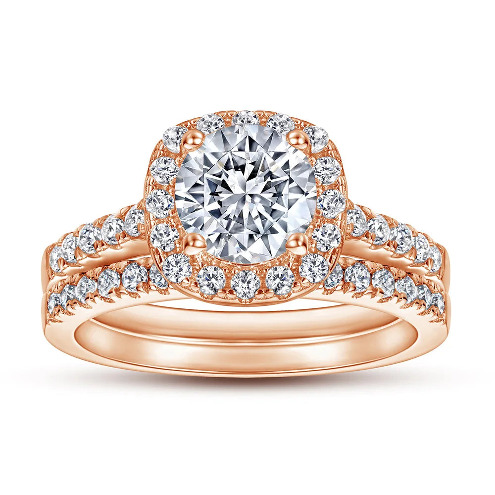 925 Sterling Silver Wedding Ring Set Rose Gold Plated Inlaid Zircon Brilliant Trendy Engagement Jewelry Romantic Parties Gifts