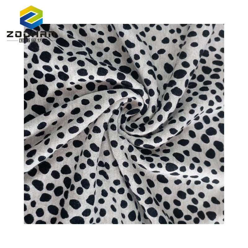 Stock 70%viscose 30%linen Printed Jersey Fabric Leopard Print for Dress