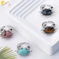 CSJA Wholesale Healing Turquoise Tiger Eye Animal Crab Natural Crystal Gemstone Adjustable Rings Jewelry Women Men H160