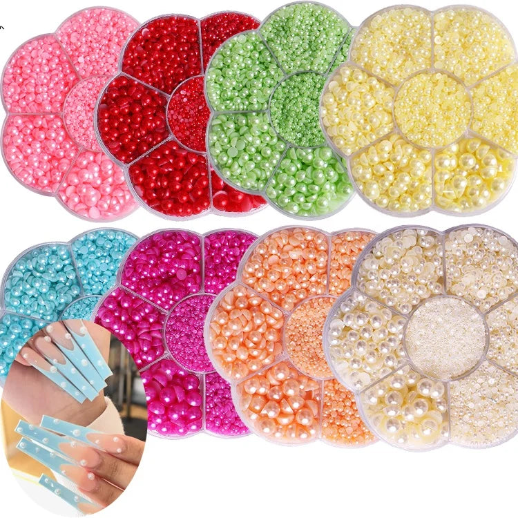 Mix Sizes White Nail Art Tips Half Pearls 3d Nail Beads Rhinestone Decoration DIY Beauty Salon Pearl Nail Charms