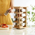 Bamboo Standing Type Three-Layer Rotating Spice Rack Set with Spice Jars and Sugar Bottle