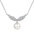 Fashion 925 Silver Jewelry PT950 Platinum Plated Inlay VVS1 GRA Angel Wings Chokers 10MM Freshwater Pearl Necklaces for Women