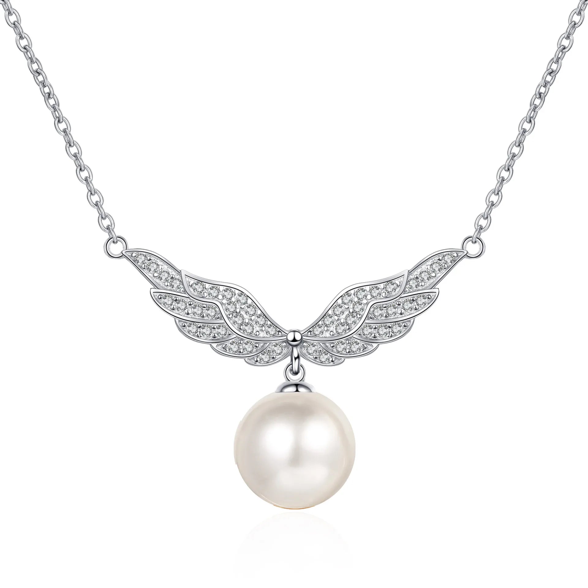 Fashion 925 Silver Jewelry PT950 Platinum Plated Inlay VVS1 GRA Angel Wings Chokers 10MM Freshwater Pearl Necklaces for Women