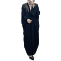 Pure Black Burgundy Dark Green Fabric Embroidery Pattern on Neck batwing Sleeve Free Size Prayers Robers for Muslim Women