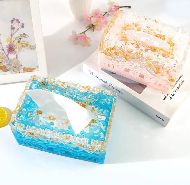 HY Square Tissue Resin Box Mold for Jewelry Storage Home Decoration