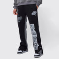 OEM Custom Button Split Hem Flare Trousers for Men Street Style Patchwork Elastic Waist Baggy for Puff Print Joggers Canvas Fabr