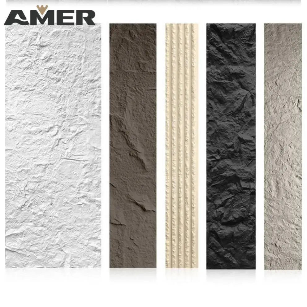 Rongke OEM Factory Wholesale Customized PU Decorative Faux Rock Stone Fibre Cement Concrete Wall Panels Block