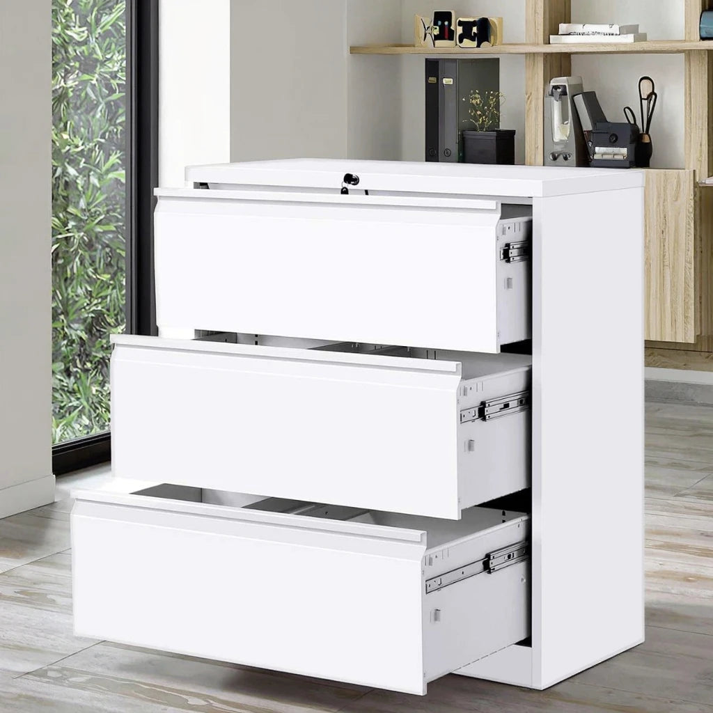Modern 3-Drawer Metal Office Filing Cabinet Black Steel Home Storage Drawer for Bedroom Living Room Dining Area Bathroom