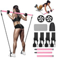 MR Pilates Bar Kit ab Wheel Knee Mat Adjustable 3-Section Alloy Steel Pilates Bar 4 Resistance Bands (100-200LBS) for Home Gym