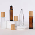 Portable Perfume Essential Oils Roller Bottle 15ml clear Amber Frosted Glass Bottle with Native Bamboo Cap Cosmetic Packaging