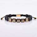 New Arrival Fashion Style Black Adjustable Bead Diamond Inlay Gold Charm Macrame Flat Bead Bracelet