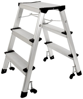 OEM ODM Customizable 3-step Aluminum Folding Platform Ladder with Loading Wheels Safe Ladder for Commercial Maintenance
