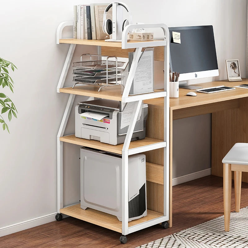 Heavy Load 4-Tier Wood Host Shelf Organizer Freestanding Metal Printer Stand with Rolling Wheels Flexible Design