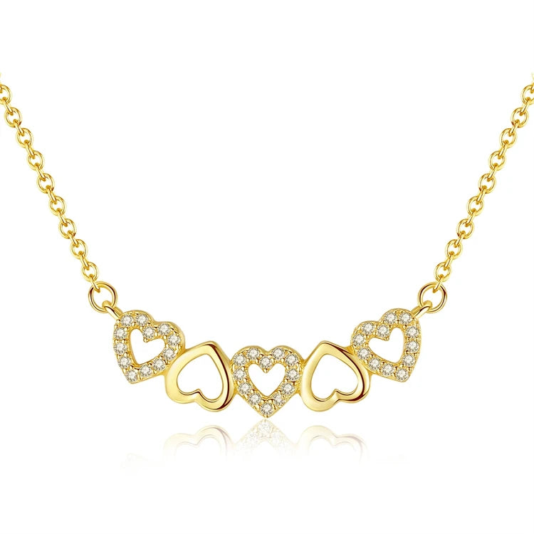 Fashion 925 Sterling Silver 18k Gold-plated Necklace Cubic Zirconia Heart Necklace for Women