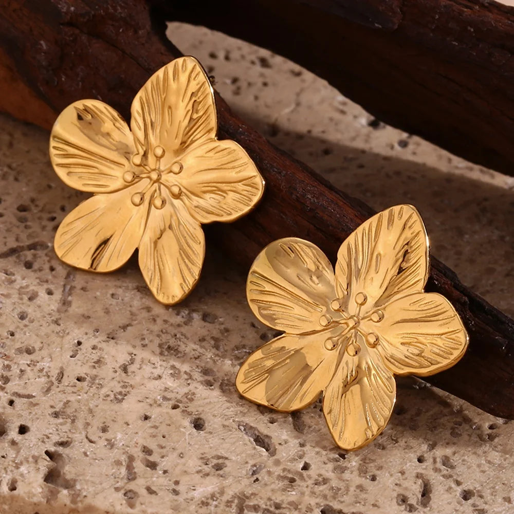 PVD Gold Plated Stainless Steel Flower Earrings Waterproof Jewelry Fashion Women Earrings
