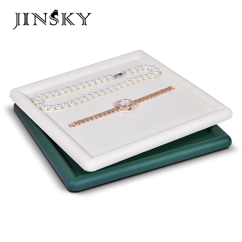 Champagne Jewelry Tray PU Leather Display Tray for Cabinet Showcase Elegant Jewelry Container