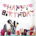 Huancai Make up Happy Birthday Banner Cosmetics Paper Garland Hanging Decorations Bunting for Kids Birthday Spa Party Supplies