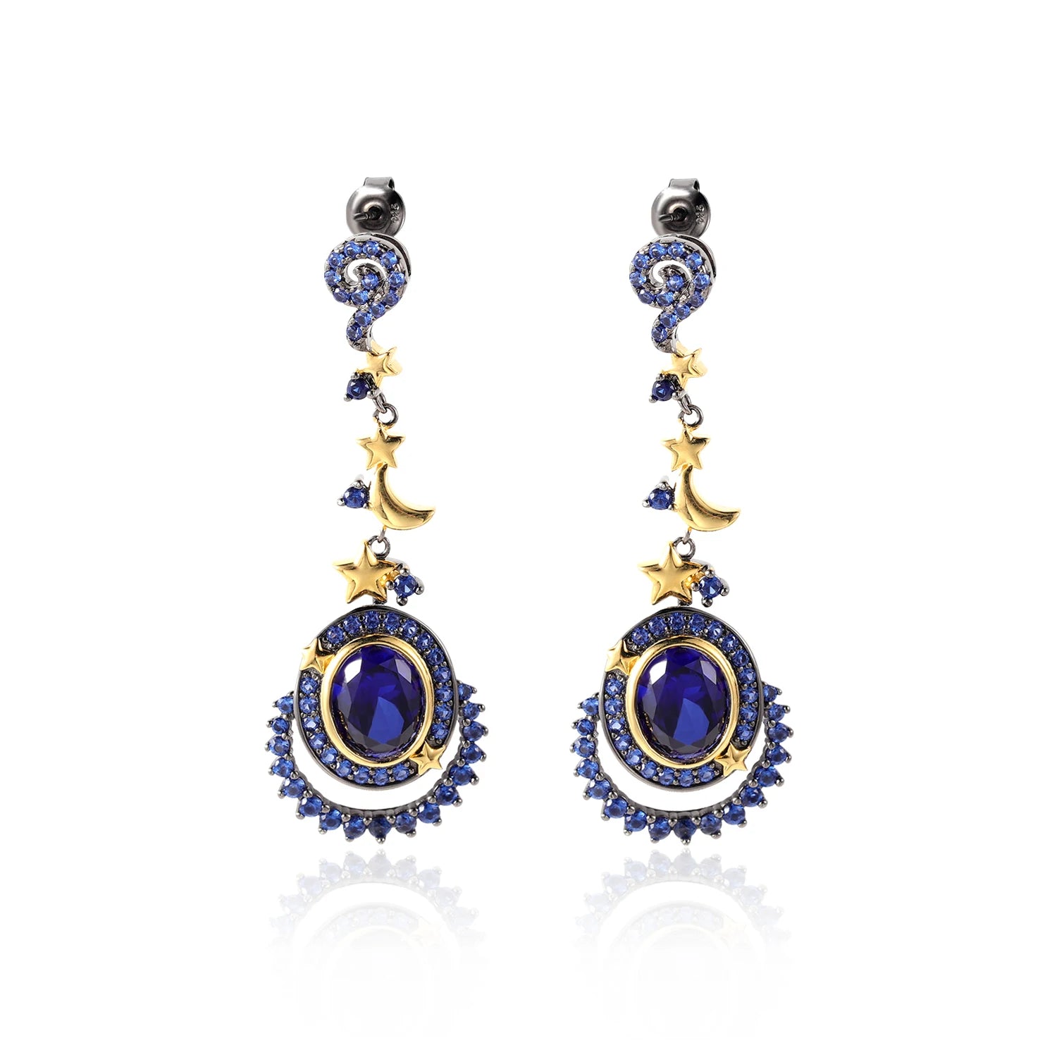 C9381 Abiding Jewelry Factory Direct Sale Blue Sapphire Moon Star Bezel Design Cheap Wholesale 925 Sterling Silver Earrings