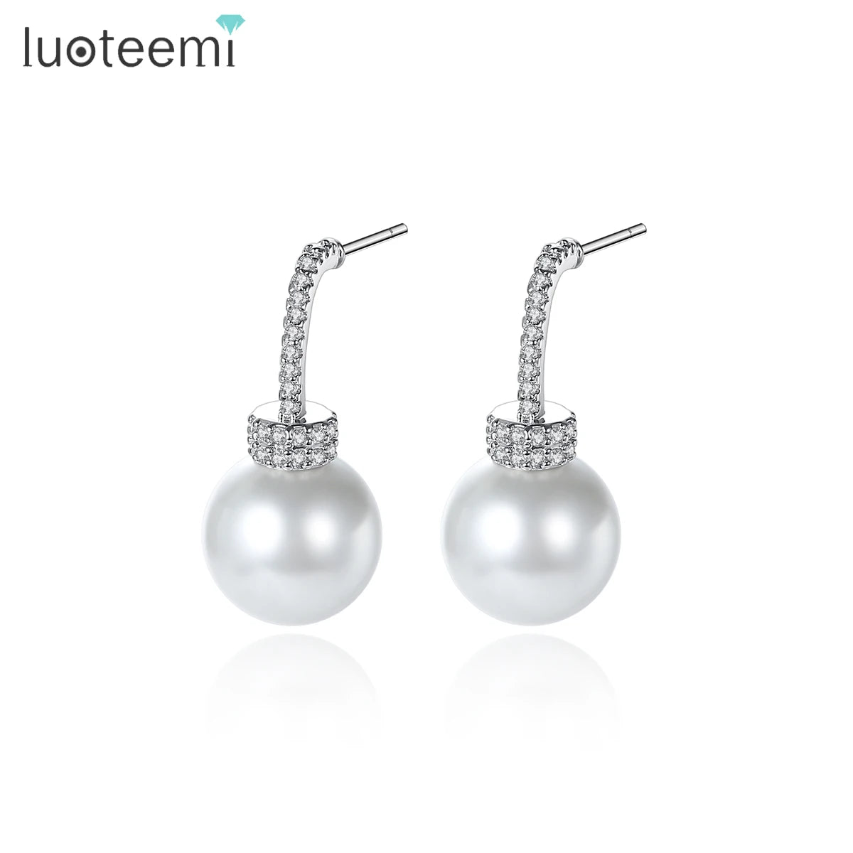 LUOTEEMI Pearl Drop Woman Statement Korean Fashion Jewelry Trendy Bridal Lady Zircon Earing Elegant Earring