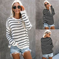 New Women's Sweater Stitching Design Sweater Knitted Striped Pullover Sweater