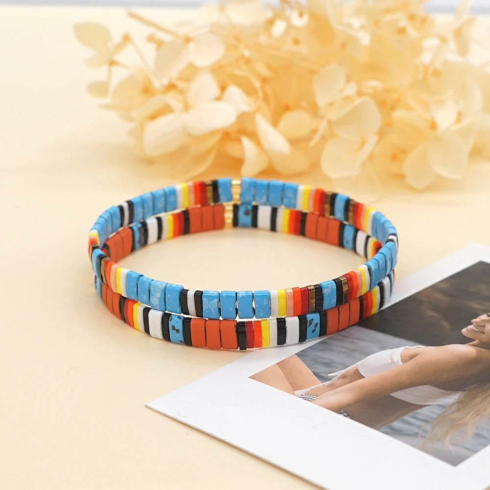 Go2boho Hematite Stone Beaded Bracelet Native Style Enamelled Tile Bracelets for Women Anniversary CCouples Pulsera Femme Enamel