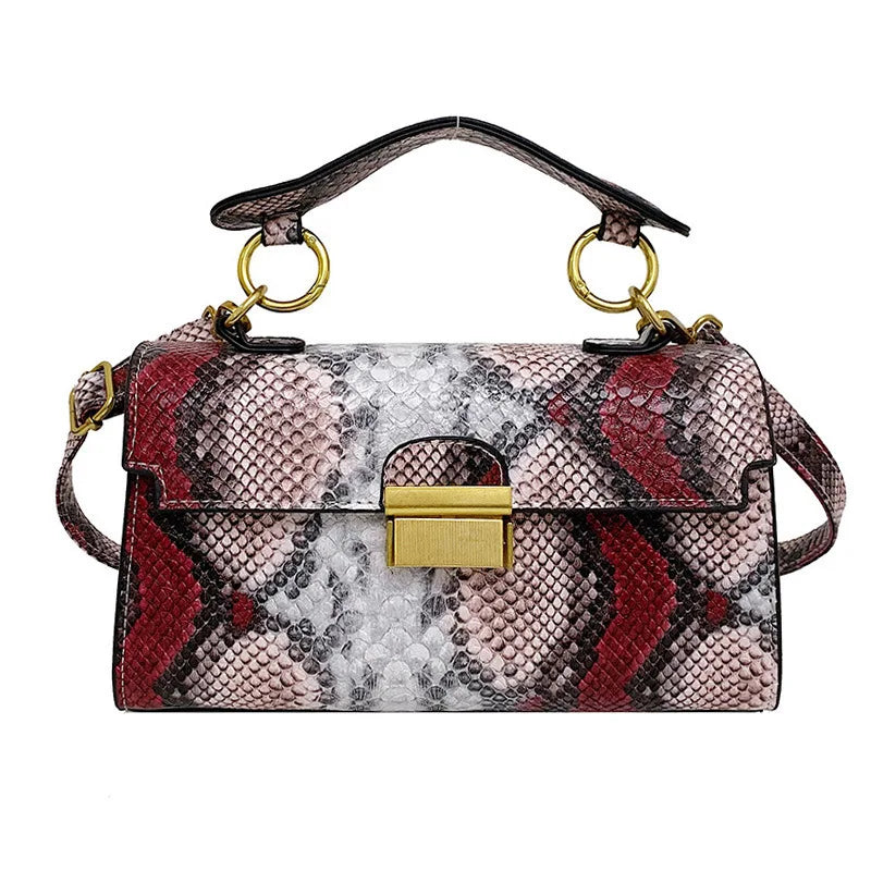 Fashion Ladies PU Leather Snake Skin Casual Crossbody Bag for Women with Zipper Closure Daily Use Handbag 5 Colors