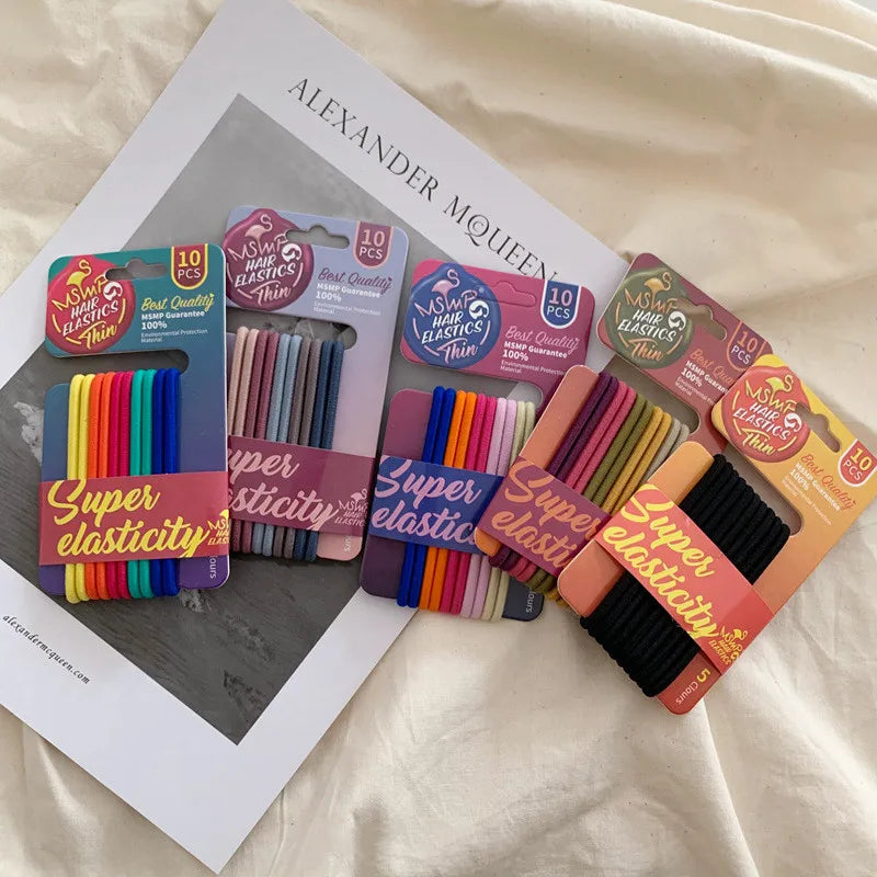 Candy Color Basic Hair Rope 5 Colors Hair Tie 10pcs Set With Paper Card Hair Elastic Band for Women