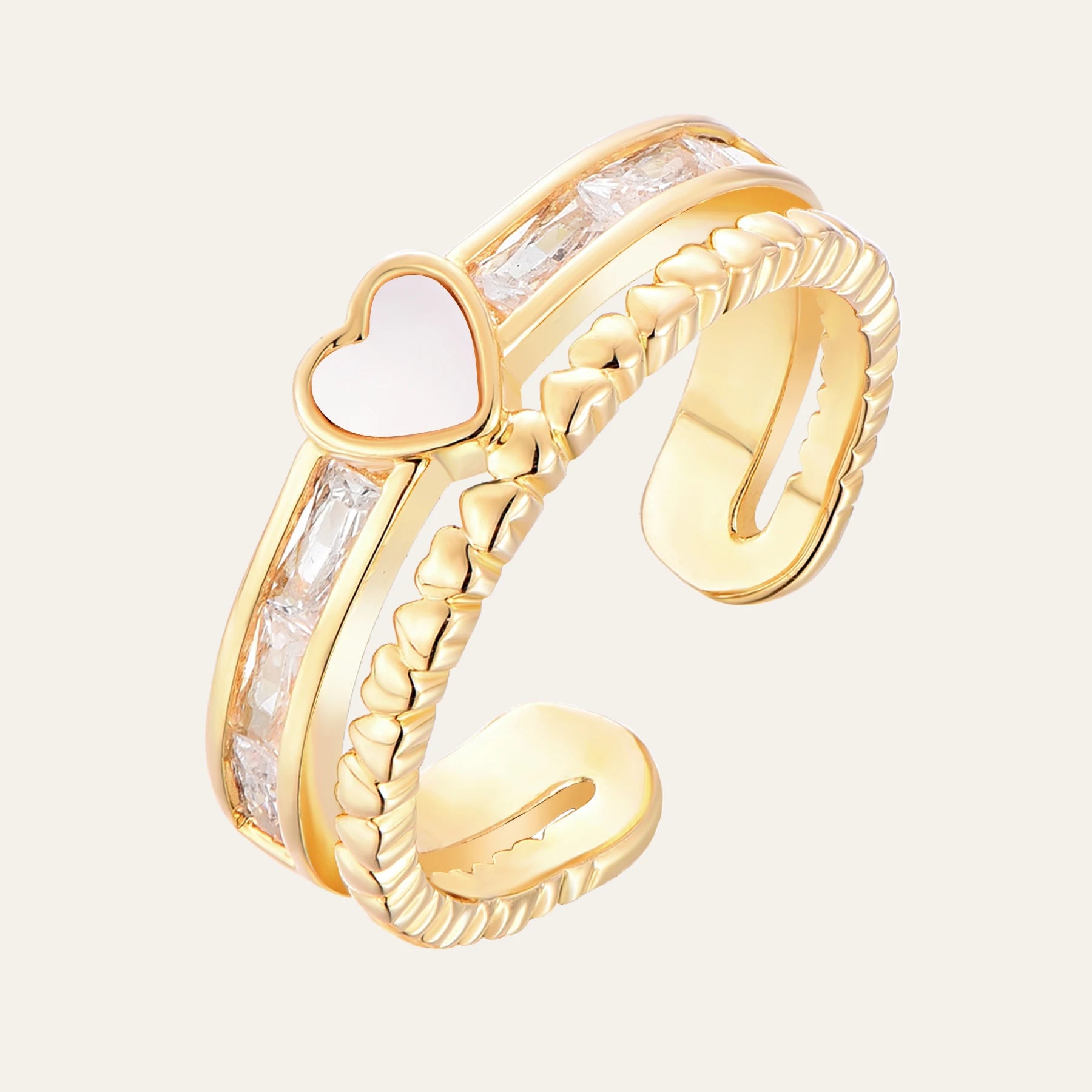 Geometrical Heart Shape White Shell Gold Plated 925 Sterling Silver Zircon Diamond Rings Jewelry for Women