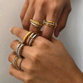 G3847 Wholesale Stainless Steel Pvd 18k Gold Plated Triple Rings Non Tarnish Stackable Interlocking Multiple Layer Rings Women
