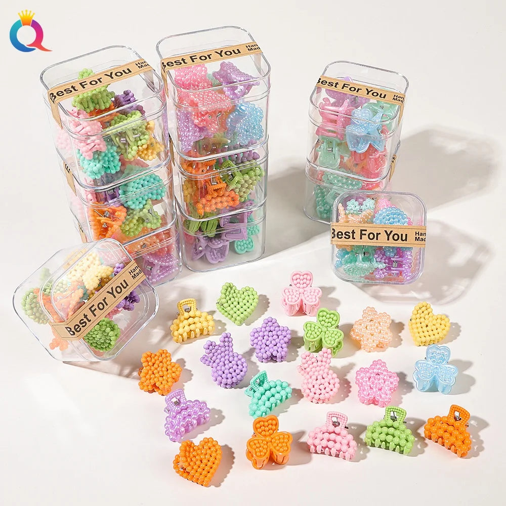 QIYUE Box Pack of 8  Piece Vibrant Color Ball Bead Small Size Tiny Hair Claw Clip  for Kid Children