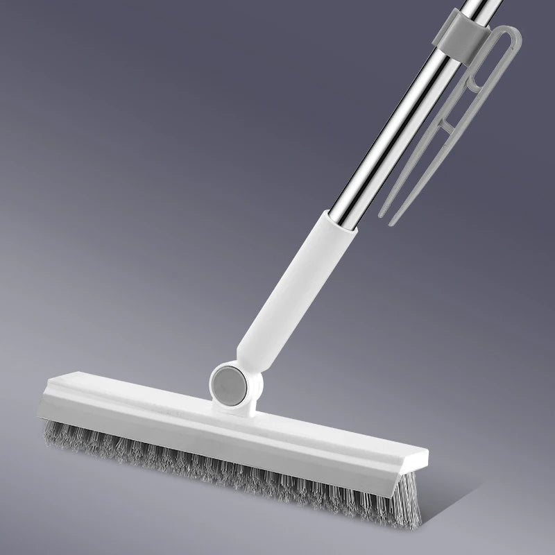 3 in 1 Household Bathroom Long Handle Cleaning Brushes Floor Brush with Wiper Strip and Hair Clamp for Bathroom Cleaning
