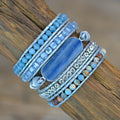 Blue Crystal Bohemia 5-Layer Wrap Leather Bracelet Natural Stone Beaded Fashion Charm for Men and Women