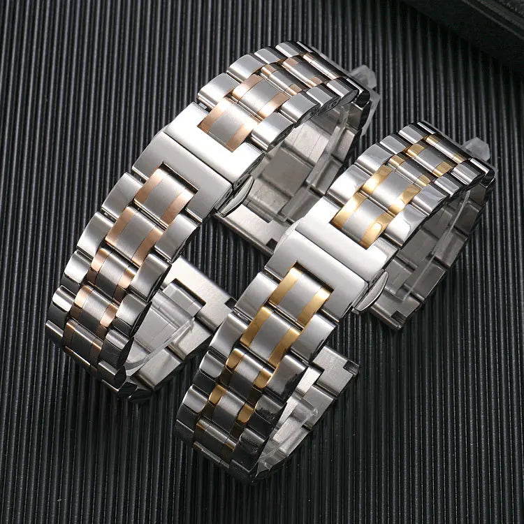 14~22MM Classic Metal Replacement with Folding Clasp 5 Beads Solid Stainless Steel Watch Strap for Samsung Galaxy for Huawei GT