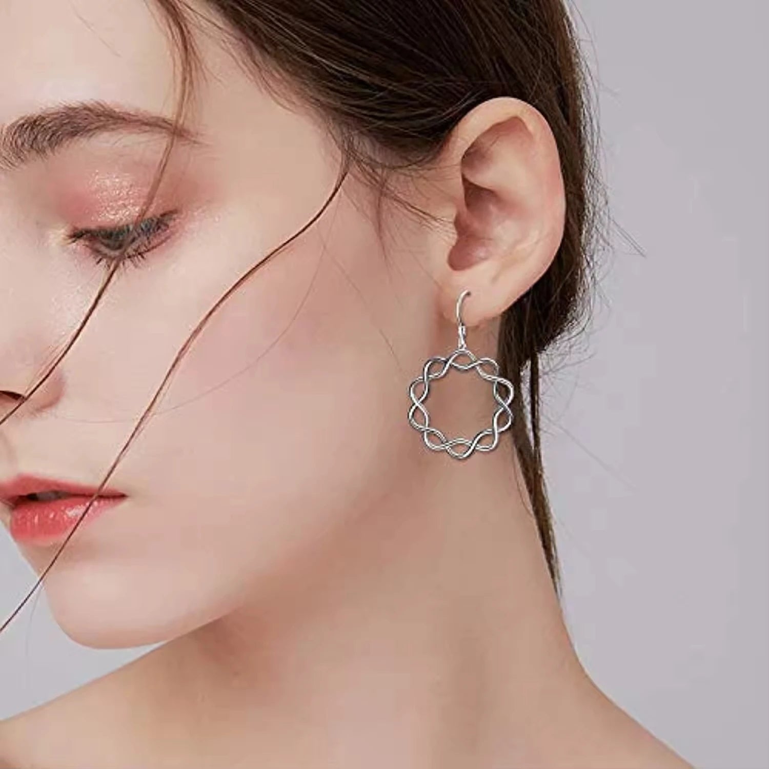 Fashion Jewelry 925 Sterling Silver 30mm Round Chunky Twisted Rope Hook Earrings for Women