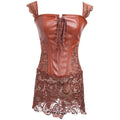Plus Size S-6XL New Fashion Sexy Women Corset With Thong Faux Leather Black Lace Shaper Bustier