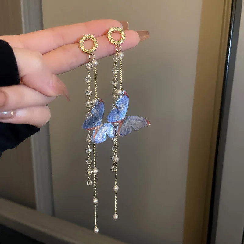 Fashion Korean Butterfly Crystal Rhinestone Drop Earrings for Women Girls Jewelry New Arrival