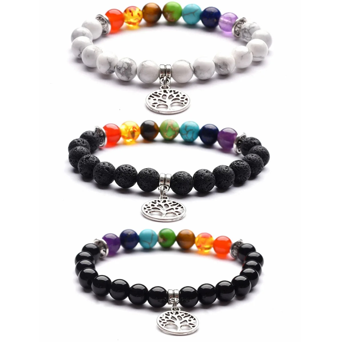 7 Chakra Yoga Gemstone Bracelet Life of Tree Charms Handmade 8MM Beaded  Bracelets Healing Protection Nature Quartz Bangle