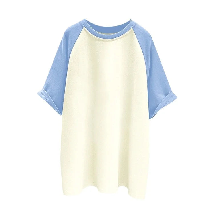 Men Casual 200gsm Cotton Short Sleeve T-shirt Color Block Contrast Blank Tops O-neck Summer Fashion Clothes Casual T-shirt