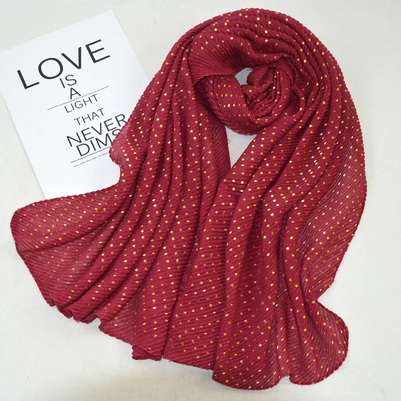 Fashion Plain Solid With Gold Print Wrinkle Muslim Malaysia Cotton Viscose Hijab Crinkle Scarf Shawl