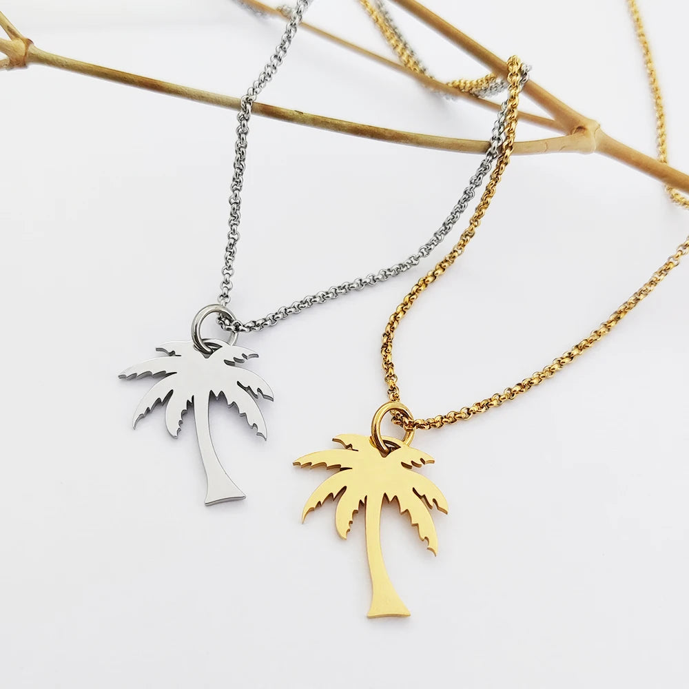 Necklace Palm Tree Joyeria De Acero Inoxidable Stainless Steel Jewelry Cadenas-En-Acero-Quirurg