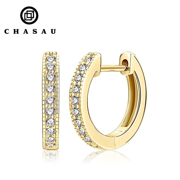 Fashion Luxury 925 Silver Round Cut 1.3mm 0.01CT Moissanite Single Row Hoop Huggie Earrings for Women