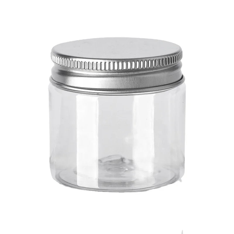 Empty Face Cream Jar Clear Scented Tea Storage Box 47mm Mouth Cosmetic PET Plastic 50ML Cream Container with Aluminum Lid