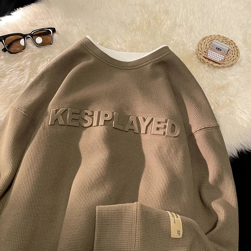 Oem Clothing Fleece Oversized Crewneck Hoodie Sweatshirt Custom 3D Embossed Logo Sweatshirt Hoodie for Men