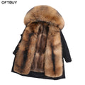 OFTBUY 2023 Women's Waterproof Winter Jacket Natural Real Raccoon Fur Collar Hooded Zipper Thick Warm Parka Streetwear Outfit