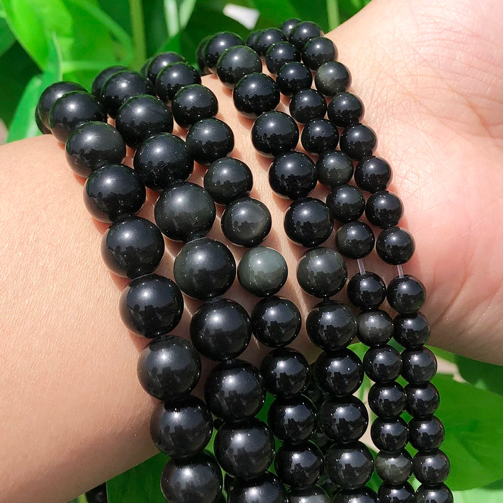 Hot Sale Different Size Natural Black Obsidian Beads Round Loose Stone Beads for Jewelry Making Diy