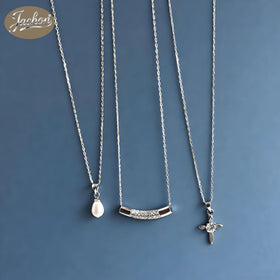 Jachon Wholesale Chic 925 Sterling Silver Necklace Pearl Cross Pendant Freshwater Pearl Choker Necklace Jewelry Chain Necklace