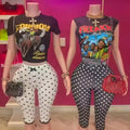 Summer Y2K Fashion Two Piece Set Cotton Digital Print Tank Top and Crop Top and Polka Dot Lace Shorts 2 Streetwear Women